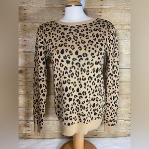 J. Crew Teddie 100% Cotton Sweater Cheetah Print Women's Size S Black Tan